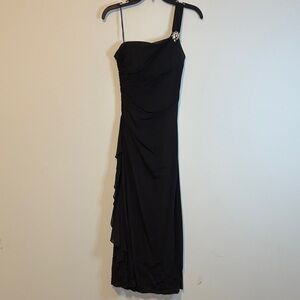 Signature by Sangria One Shoulder Black Dress